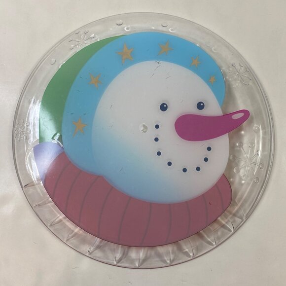 Snowman Design Plastic Serving Plate 12" Festive Winter Decor - Picture 3 of 4